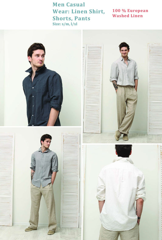 Man exuding confidence in the Handmade Linen Men's Shirt.