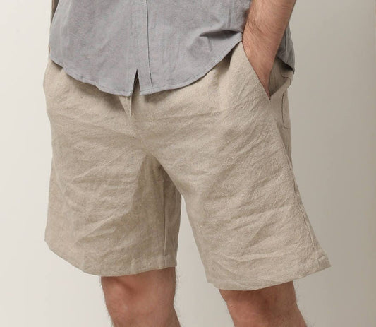 Man enjoying a summer day in Handmade Linen Men's Shorts.