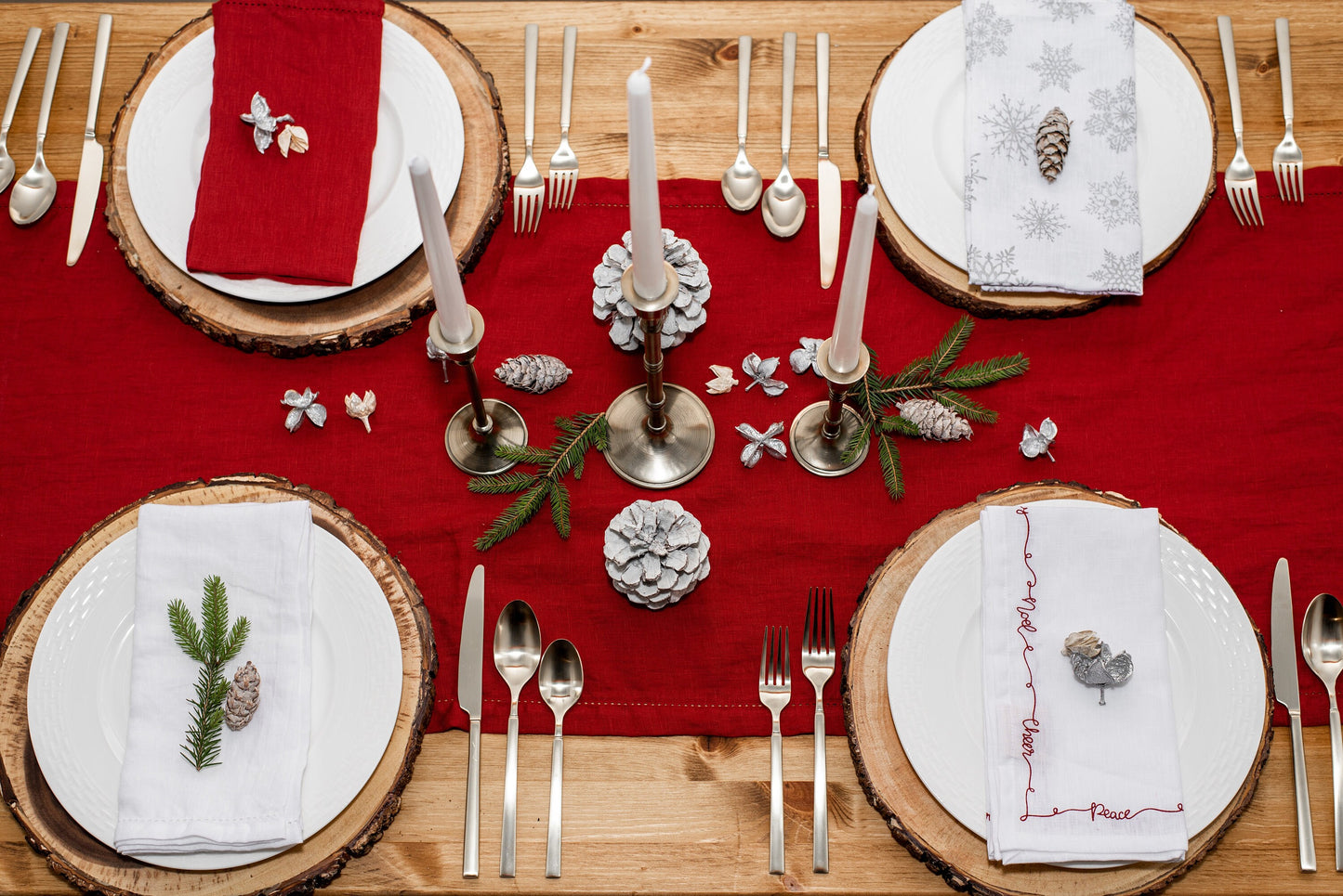 Rustic Red Linen Festive Table Napkins