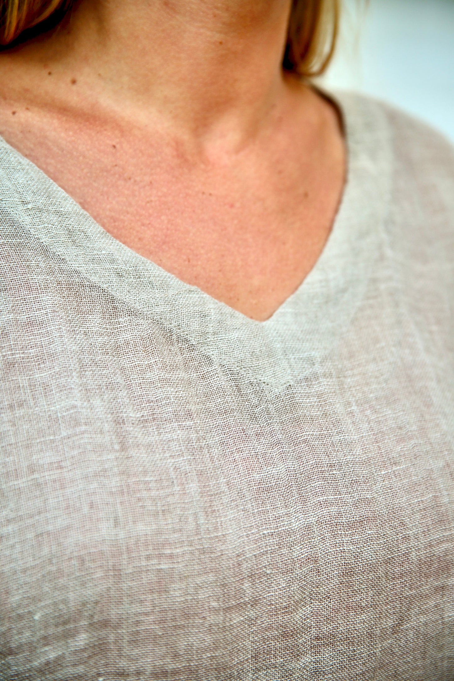 Linen Sheer( Gauze) Cover Up | V-Neck Sheer Loose Linen Tunic Top | Linen Sheer Beach Dress