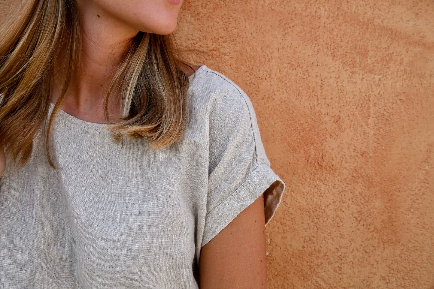 Close-up on the soft texture of the Tanya Linen Dress.