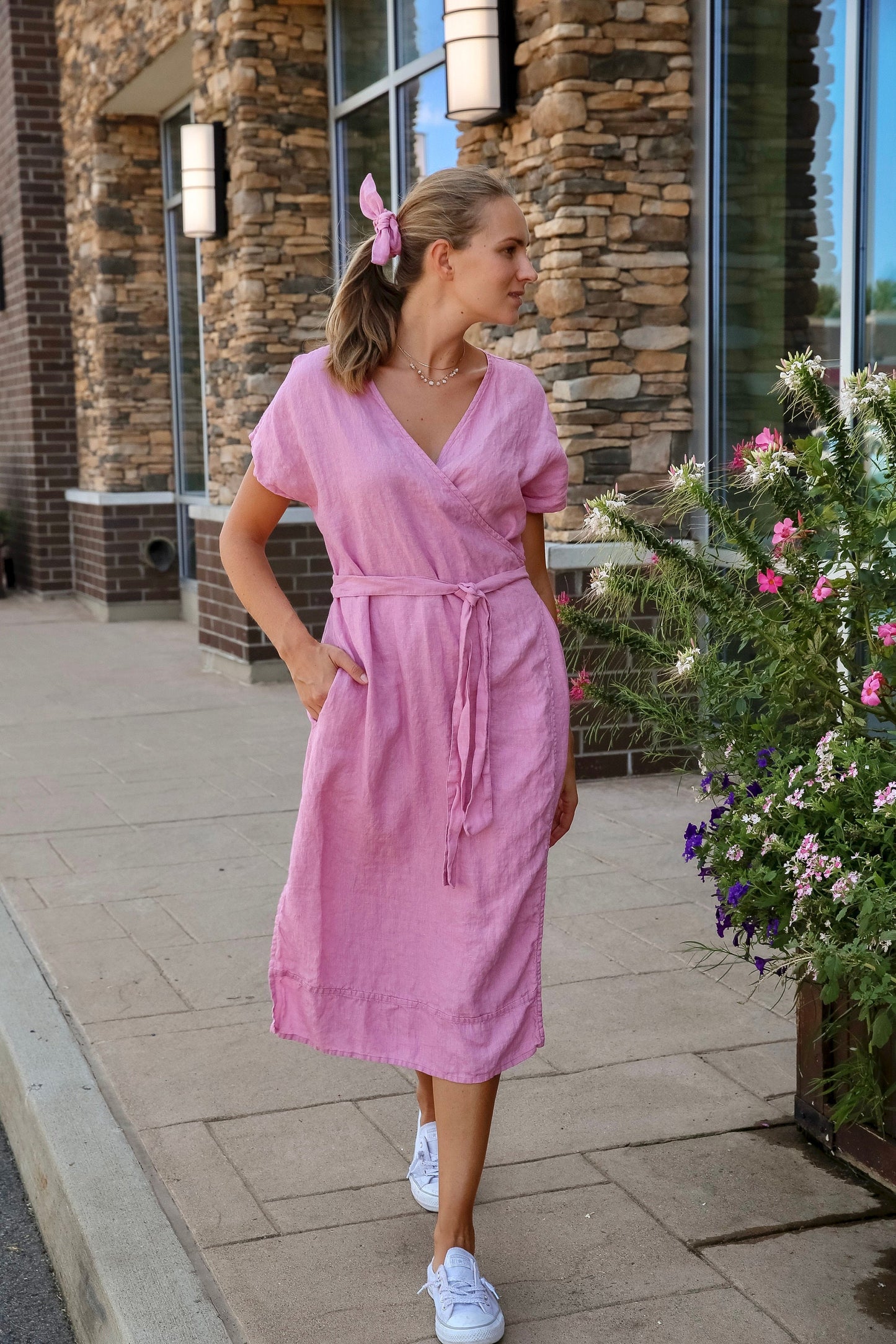 Classic Linen Wrap Dress