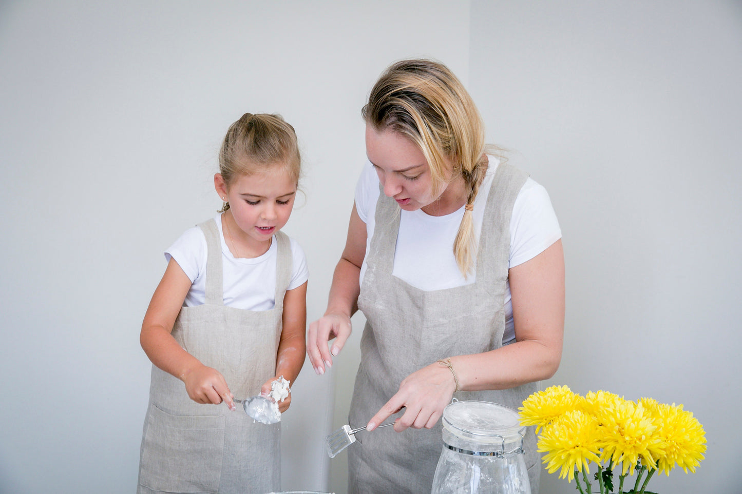 Versatile Linen Cross Back Apron - Matching Mother and Daugther Aprons