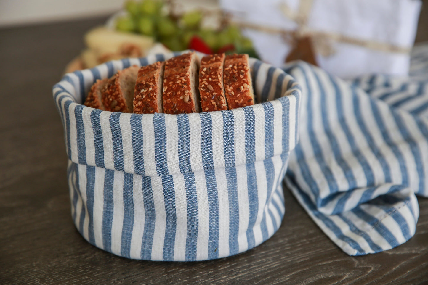 Linen Bread Basket: Natural Food Storage & Housewarming Gift