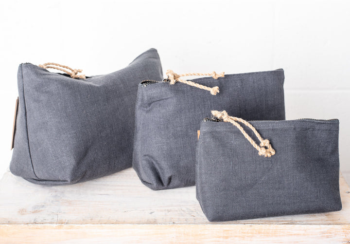 Set of 3 soft linen cosmetic bags – a unique gift for women.