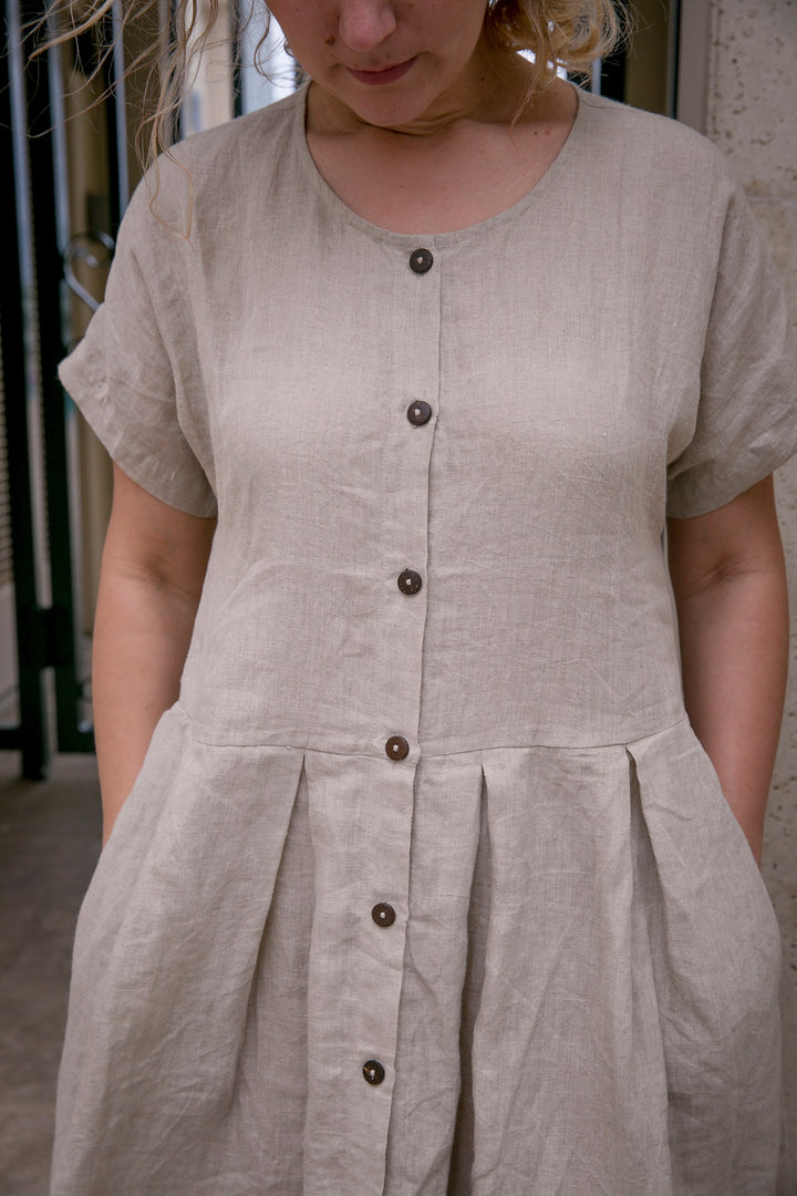 Timeless beauty: A closer look at the natural wrinkles of the Adri Dress.