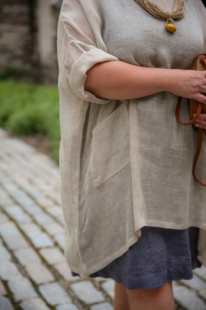 Long Sleeve Linen Sheer Tunic | Oversized Linen Tunic | Plus size