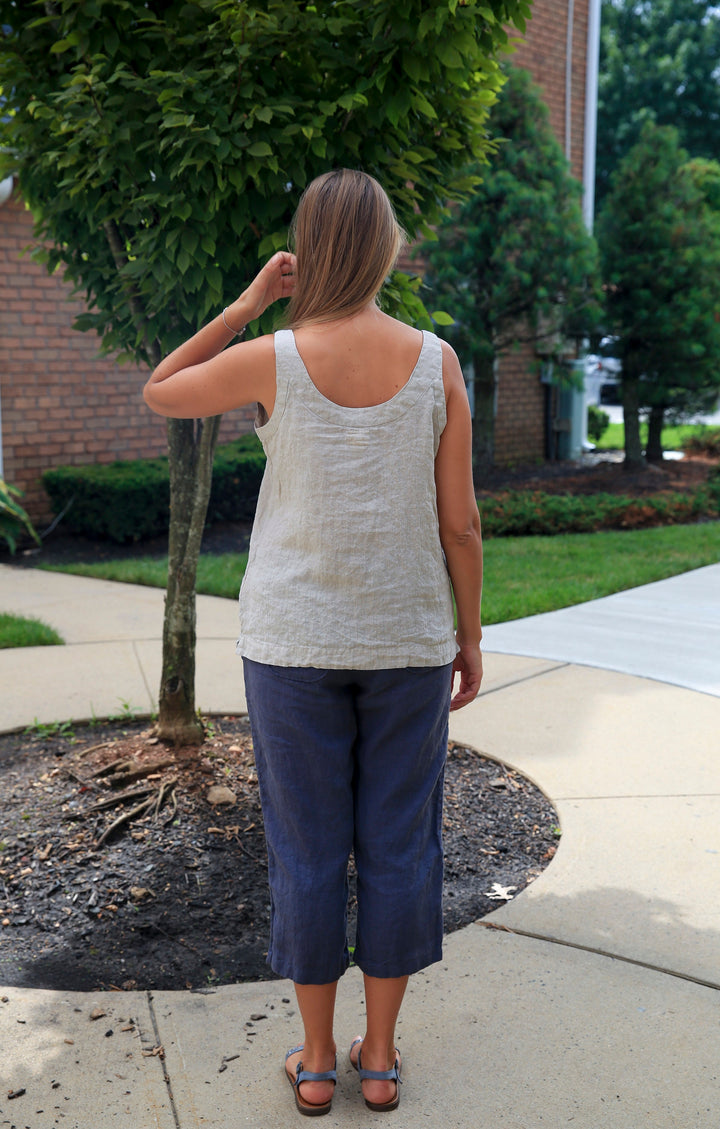 Dusty Rose Linen V-Neck Tank Top for Women