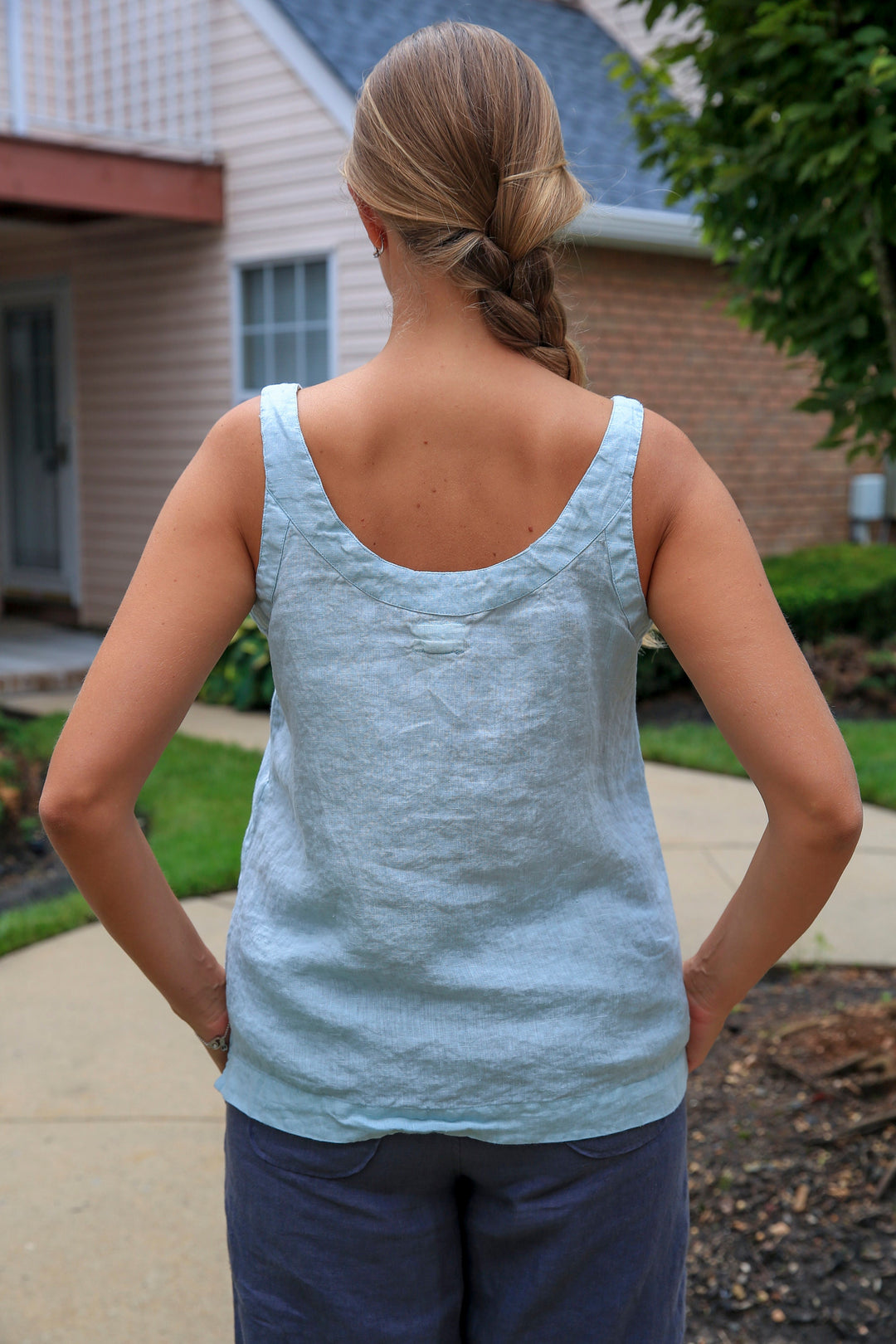 Dusty Rose Linen V-Neck Tank Top for Women