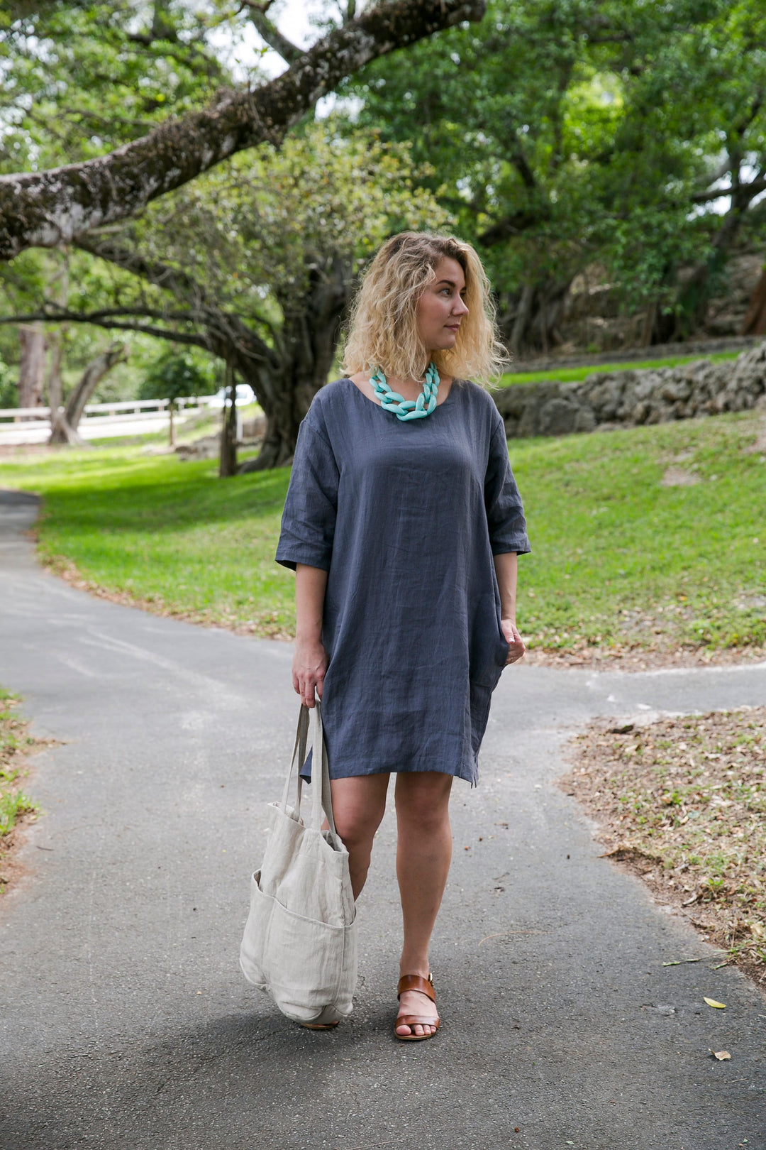 Dusty Rose Linen Tunic Dress with Pockets (Plus Size)ika