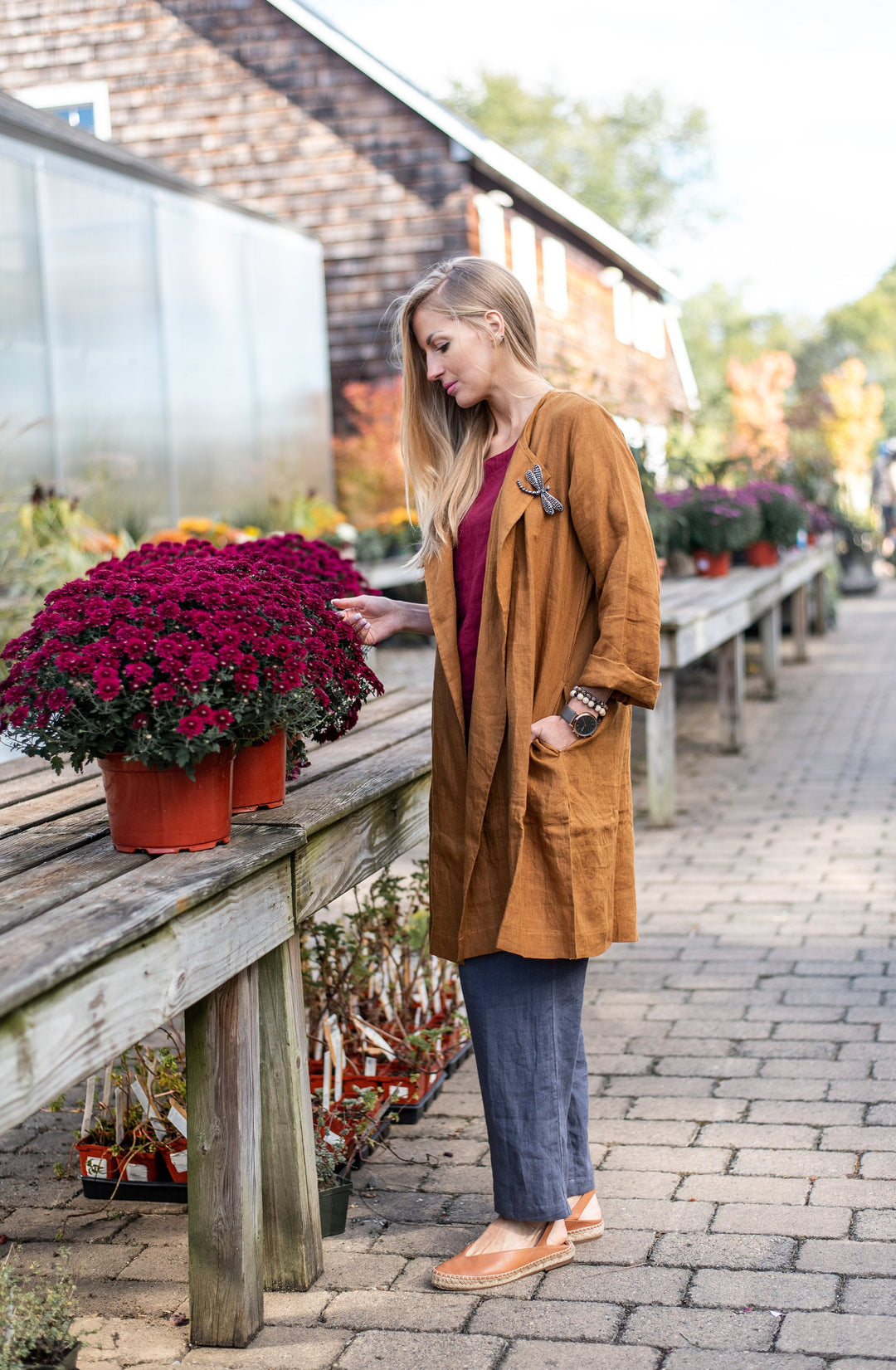 Detailed view of the Linen Open Coat, emphasizing the fabric's natural texture.