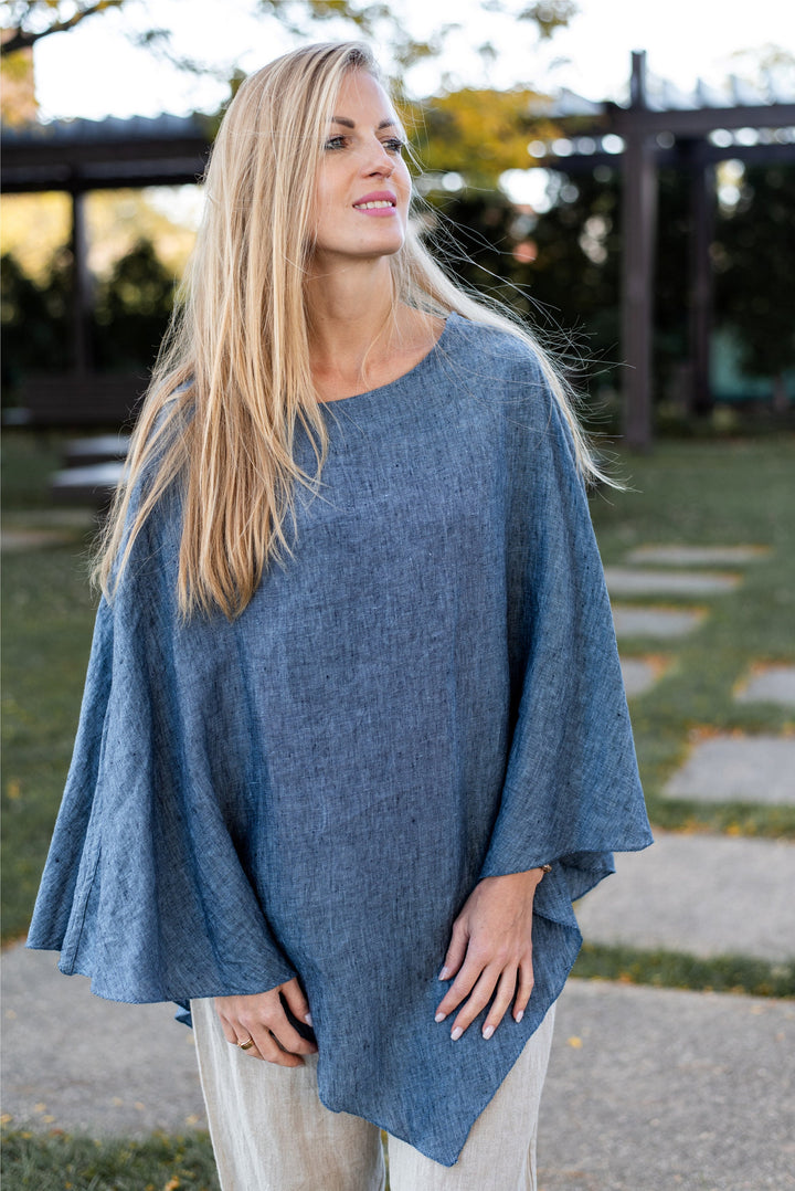 One Size Linen Poncho Wrap