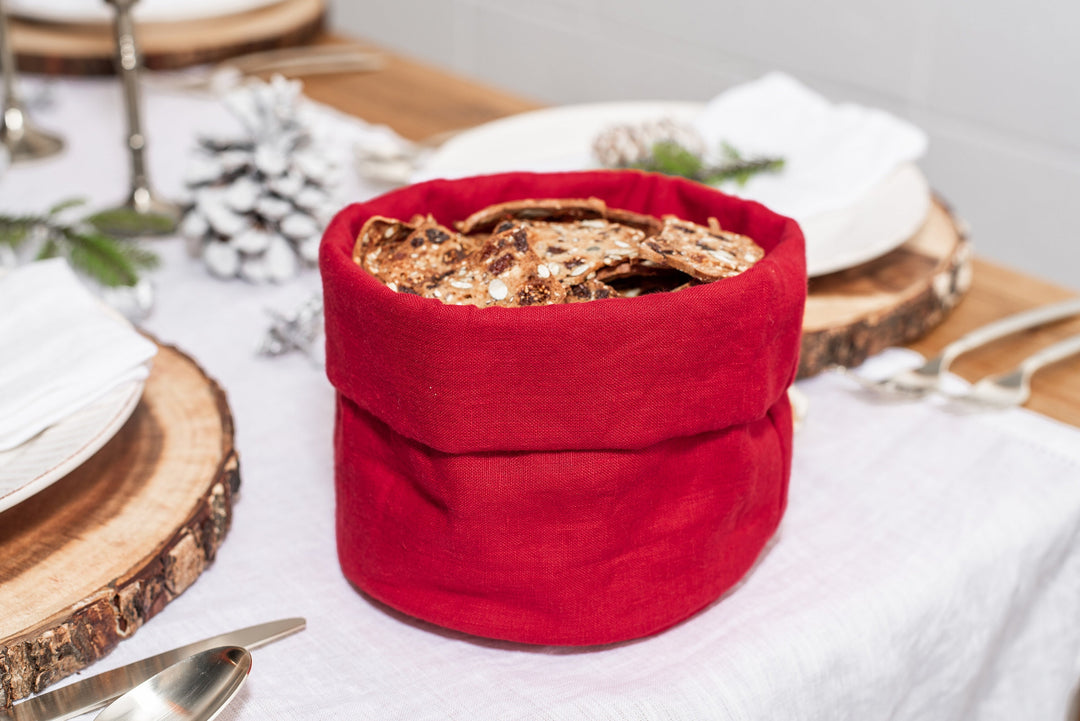 Linen Bread Basket: Natural Food Storage & Housewarming Gift