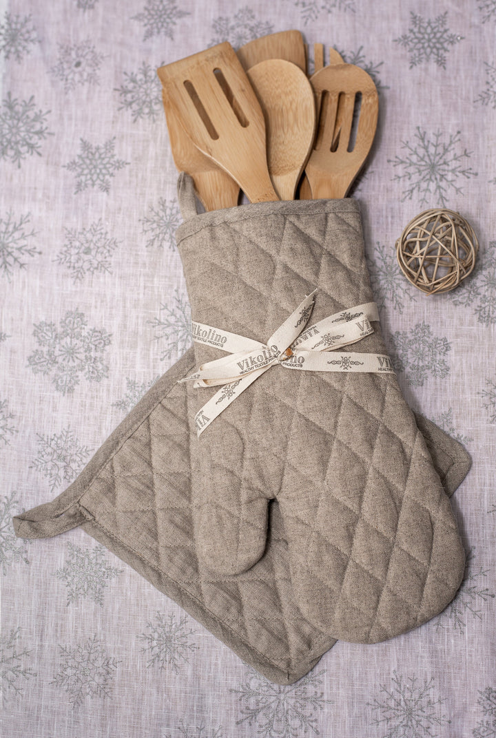 Linen Kitchen Set: Pot Holder & Oven Mitt