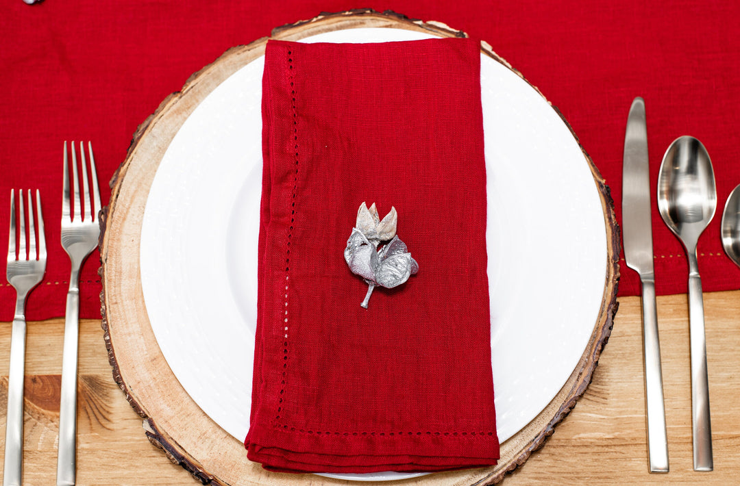 Rustic Red Linen Festive Table Napkins