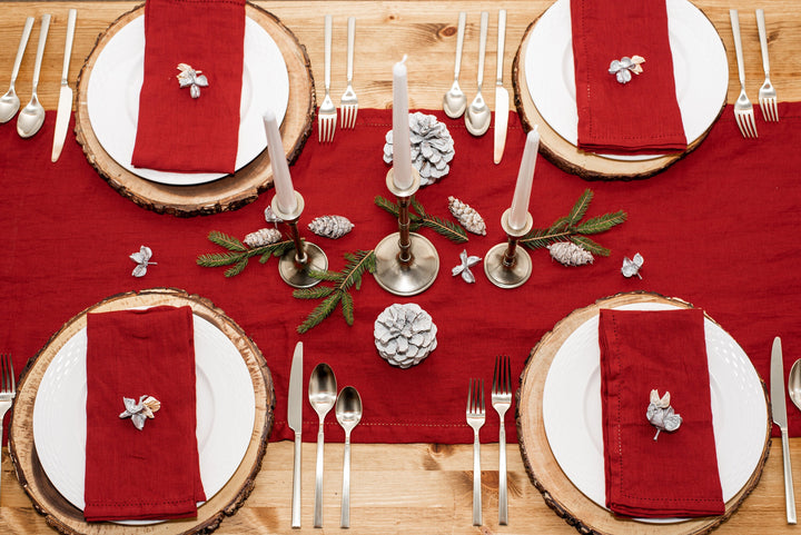 Rustic Red Linen Festive Table Napkins