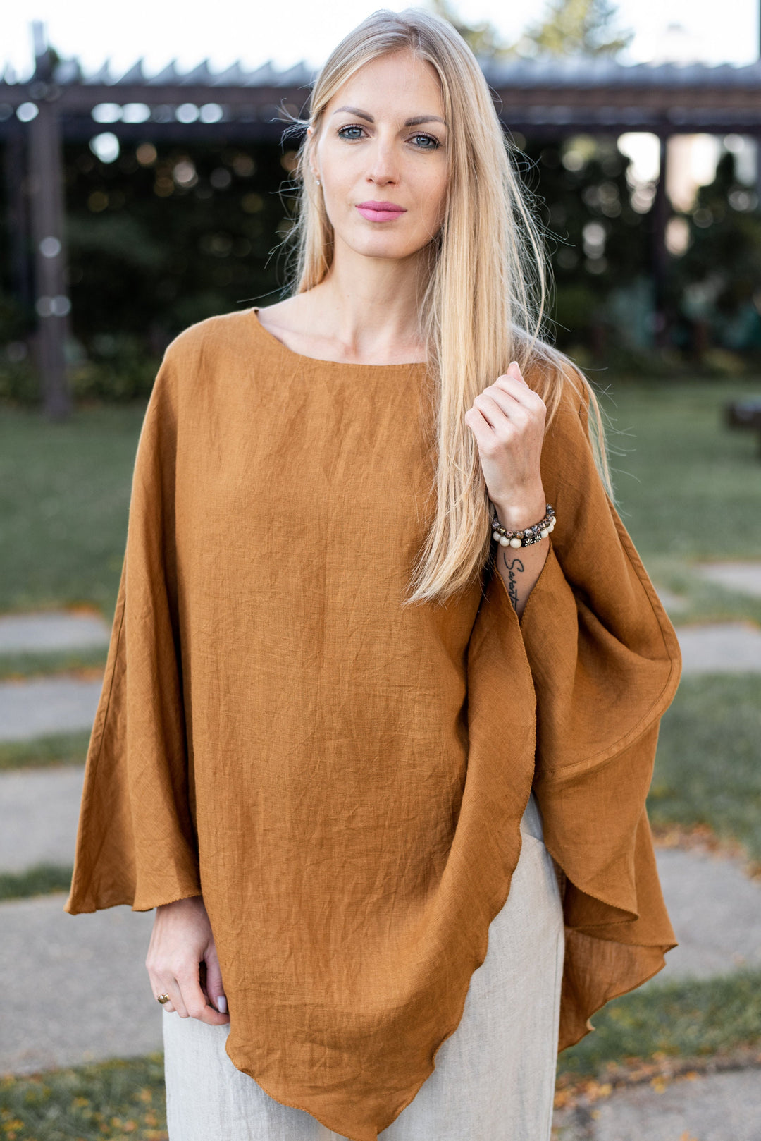 One Size Linen Poncho Wrap