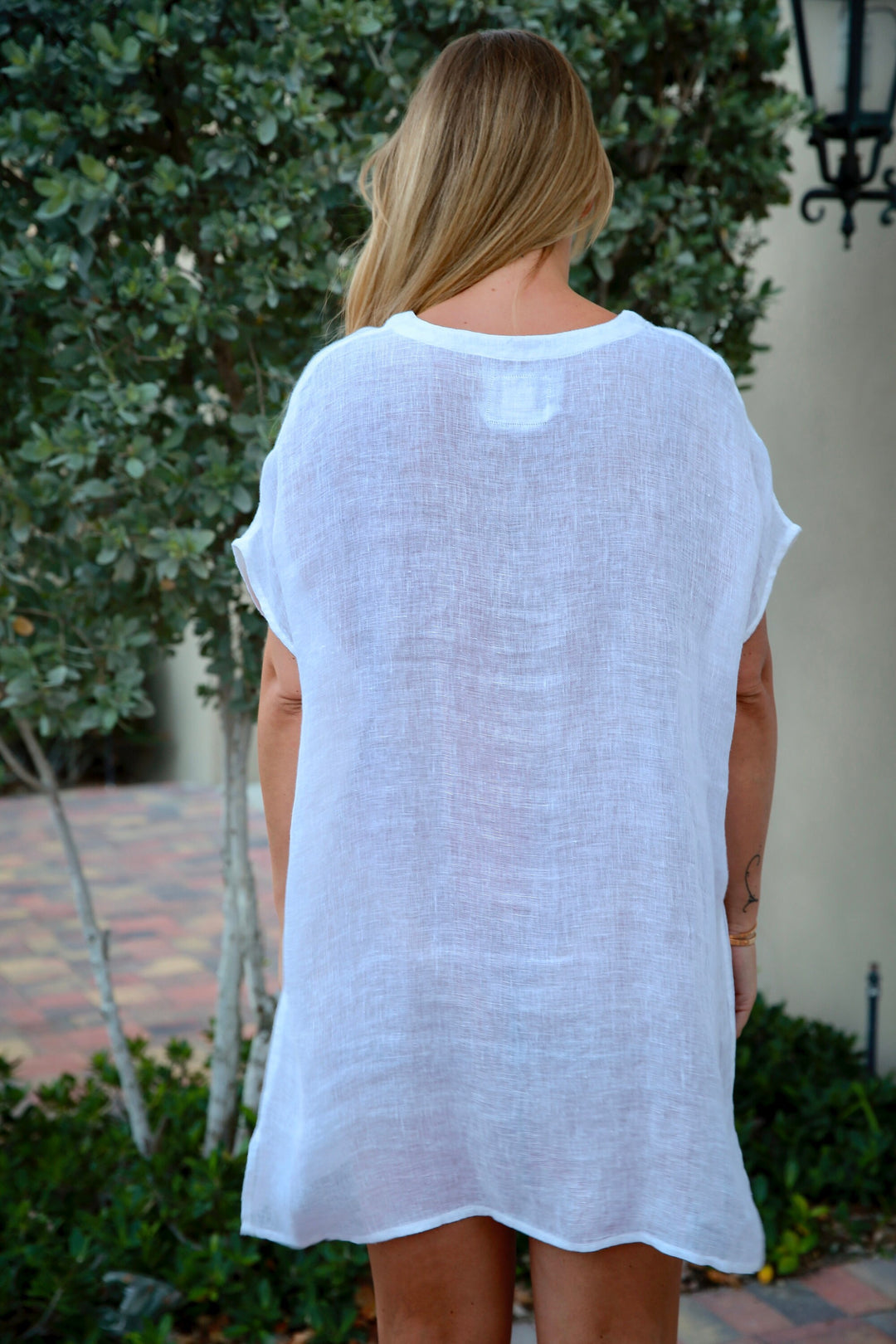 Linen Sheer( Gauze) Cover Up | V-Neck Sheer Loose Linen Tunic Top | Linen Sheer Beach Dress