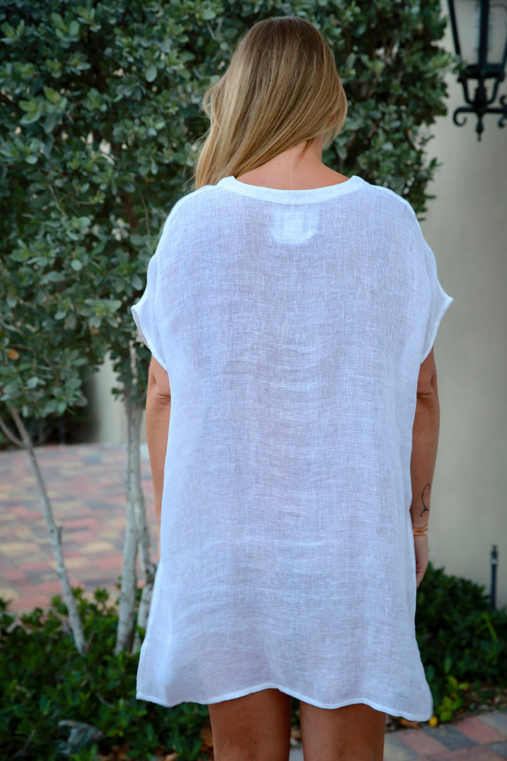 Linen Sheer( Gauze) Cover Up | V-Neck Sheer Loose Linen Tunic Top | Linen Sheer Beach Dress