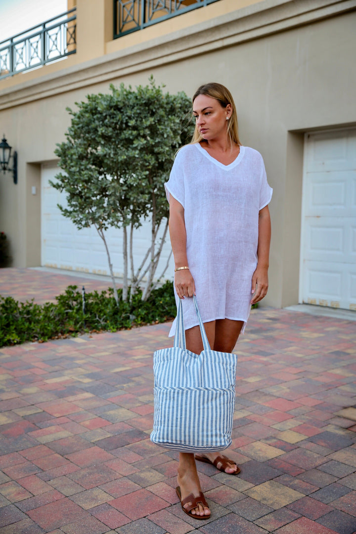 Linen Sheer( Gauze) Cover Up | V-Neck Sheer Loose Linen Tunic Top | Linen Sheer Beach Dress