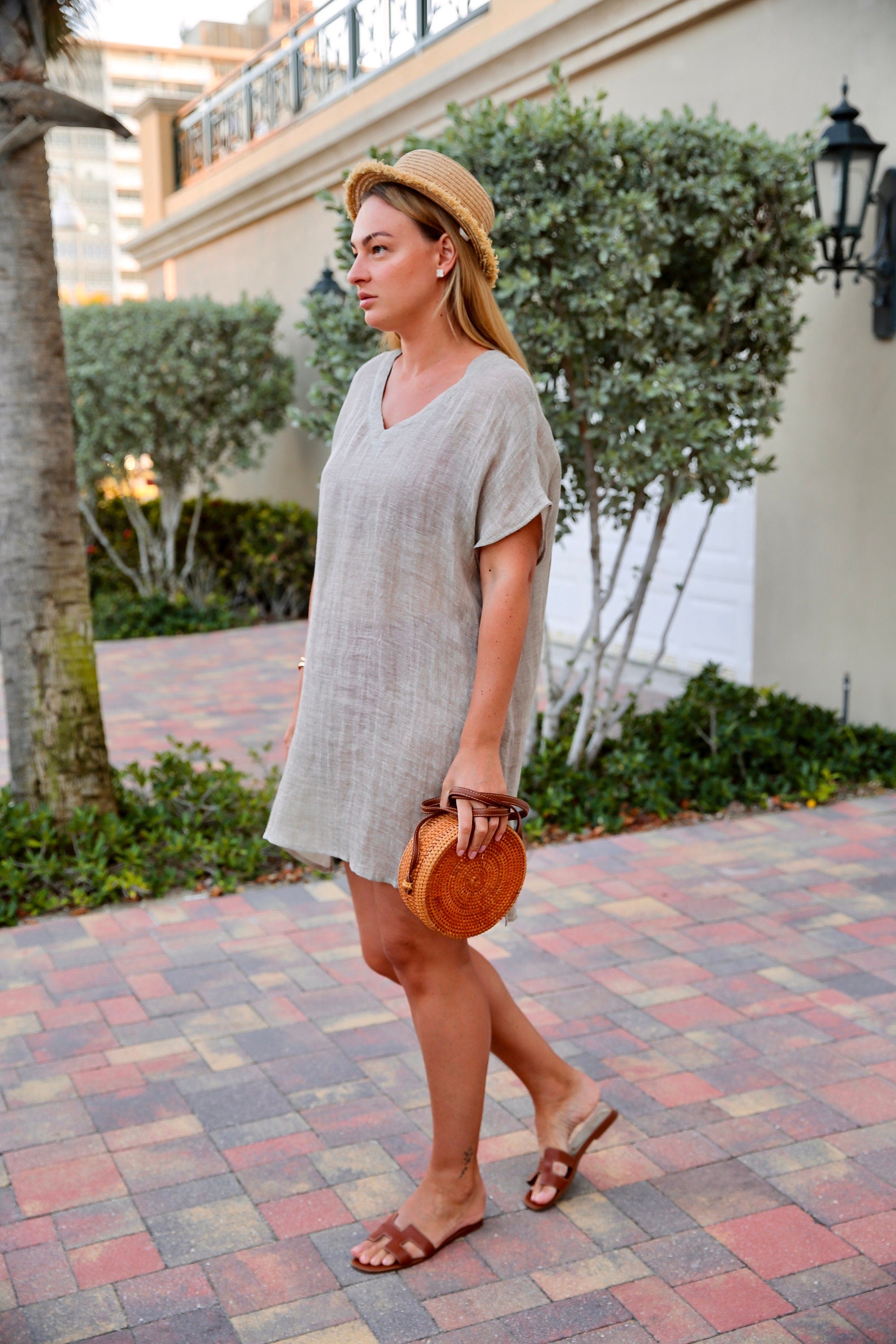 Linen Sheer( Gauze) Cover Up | V-Neck Sheer Loose Linen