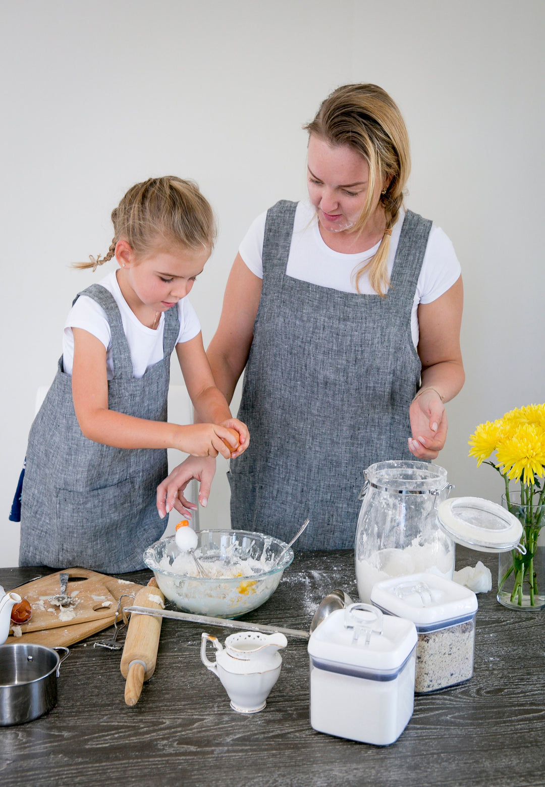 Versatile Linen Cross Back Apron - Matching Mother and Daugther Aprons