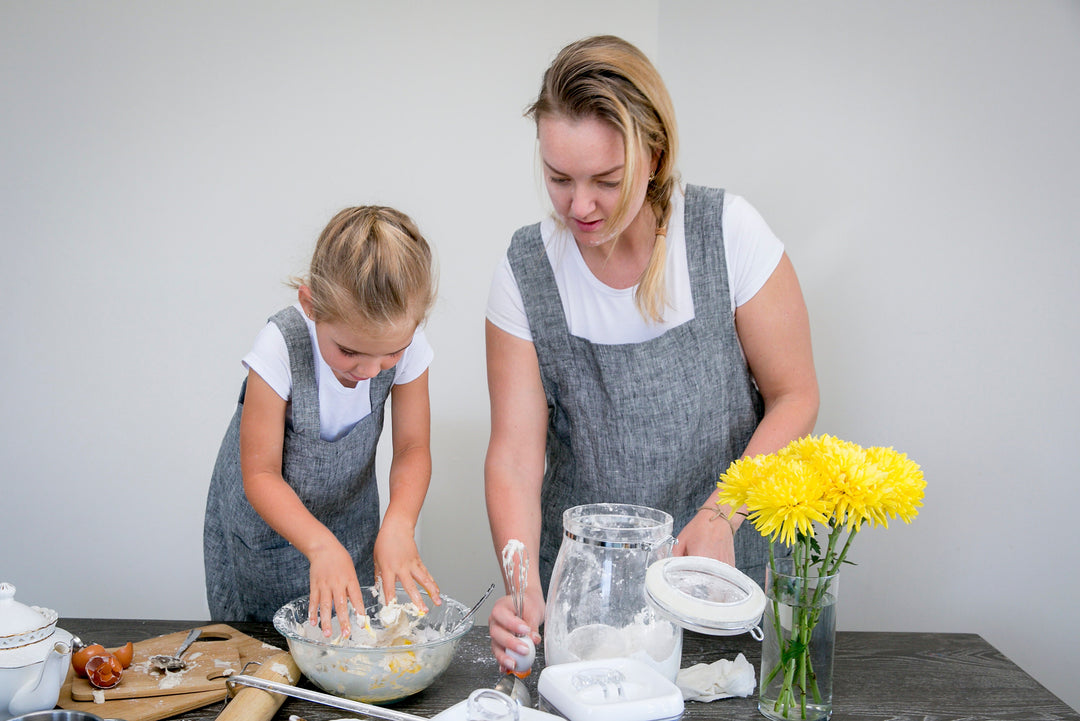 Versatile Linen Cross Back Apron - Matching Mother and Daugther Aprons