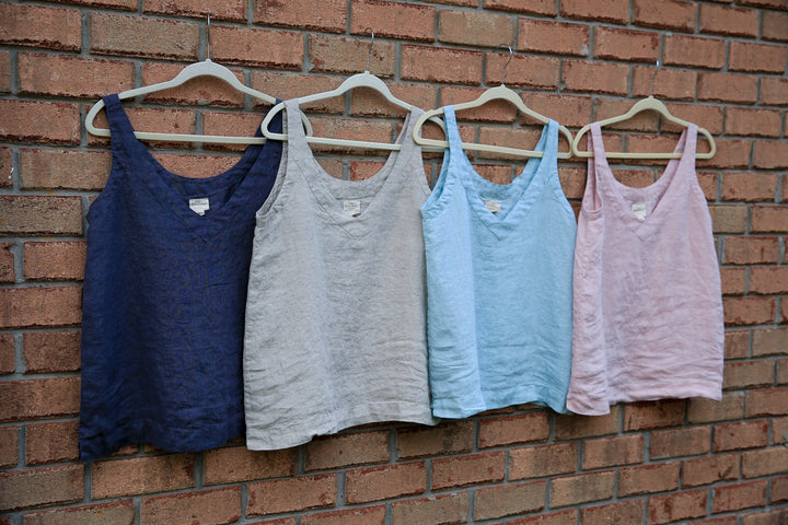 Dusty Rose Linen V-Neck Tank Top for Women