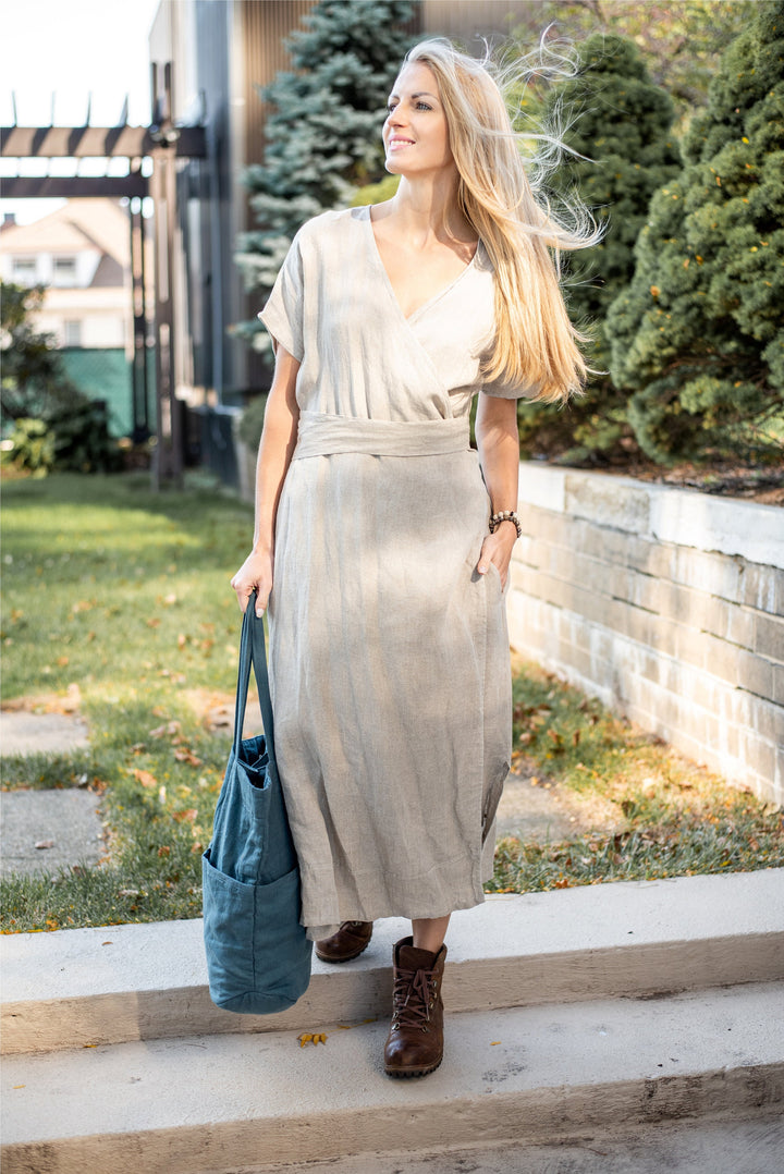 Classic Linen Wrap Dress