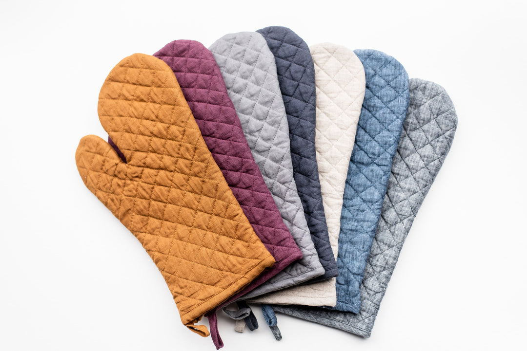 Eco-friendly Linen Oven Mitt in natural linen hue.