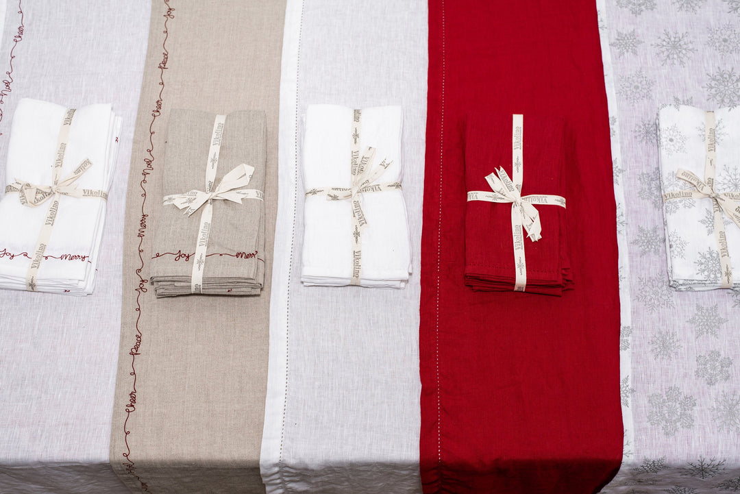 Rustic Red Linen Festive Table Napkins