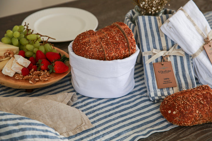 Linen Bread Basket: Natural Food Storage & Housewarming Gift