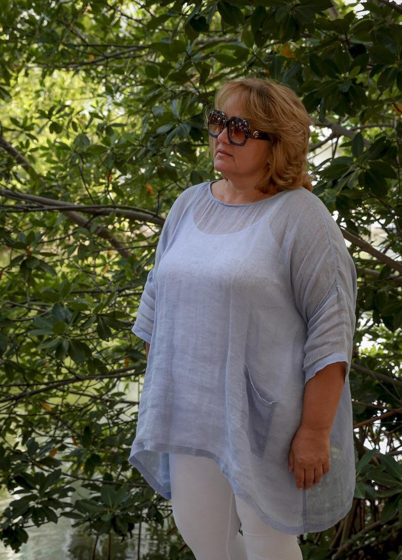 Long Sleeve Linen Sheer Tunic | Oversized Linen Tunic | Plus size