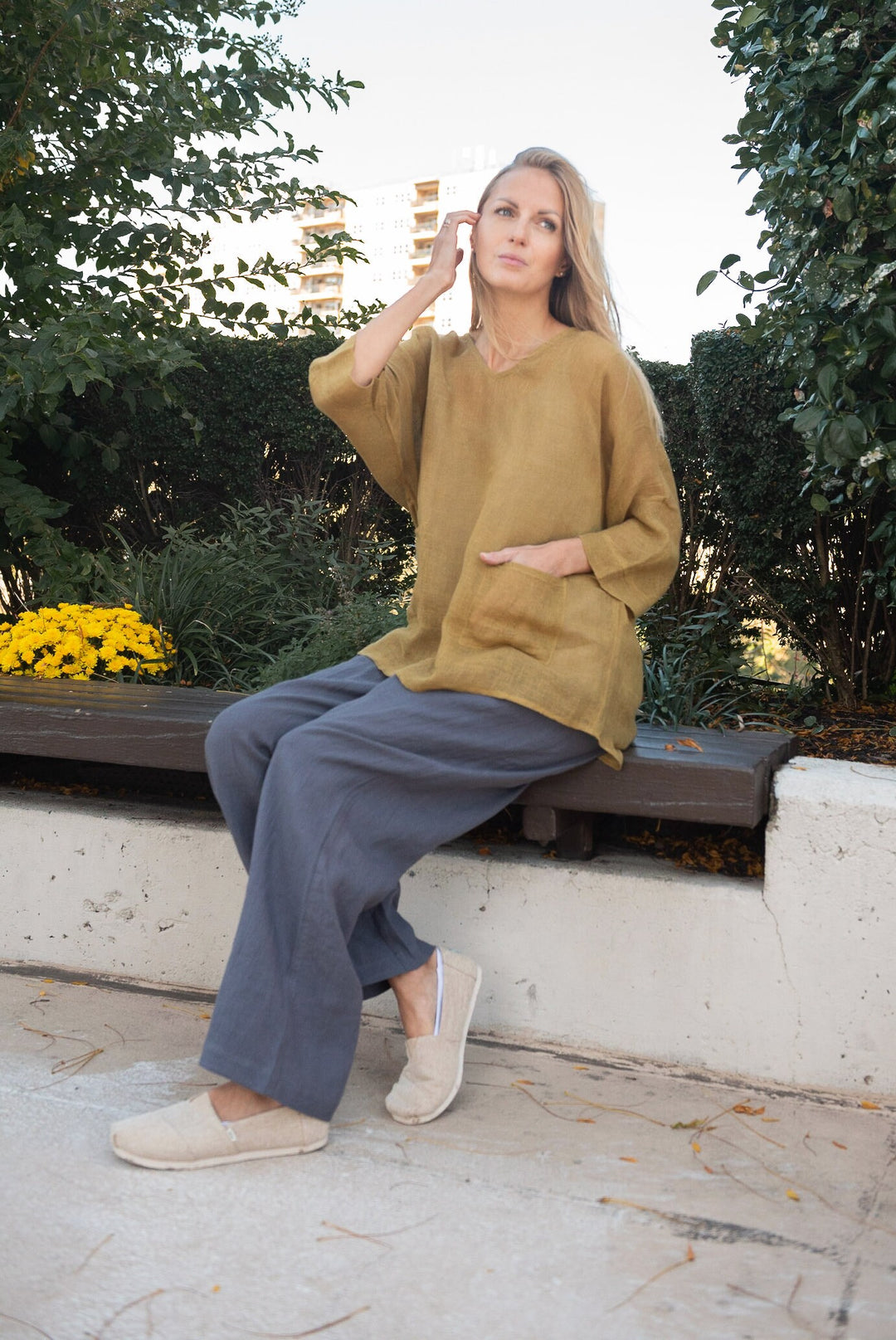 Long Sleeve Linen Tunic Top | Loose Linen Blouse | Oversized Linen Top