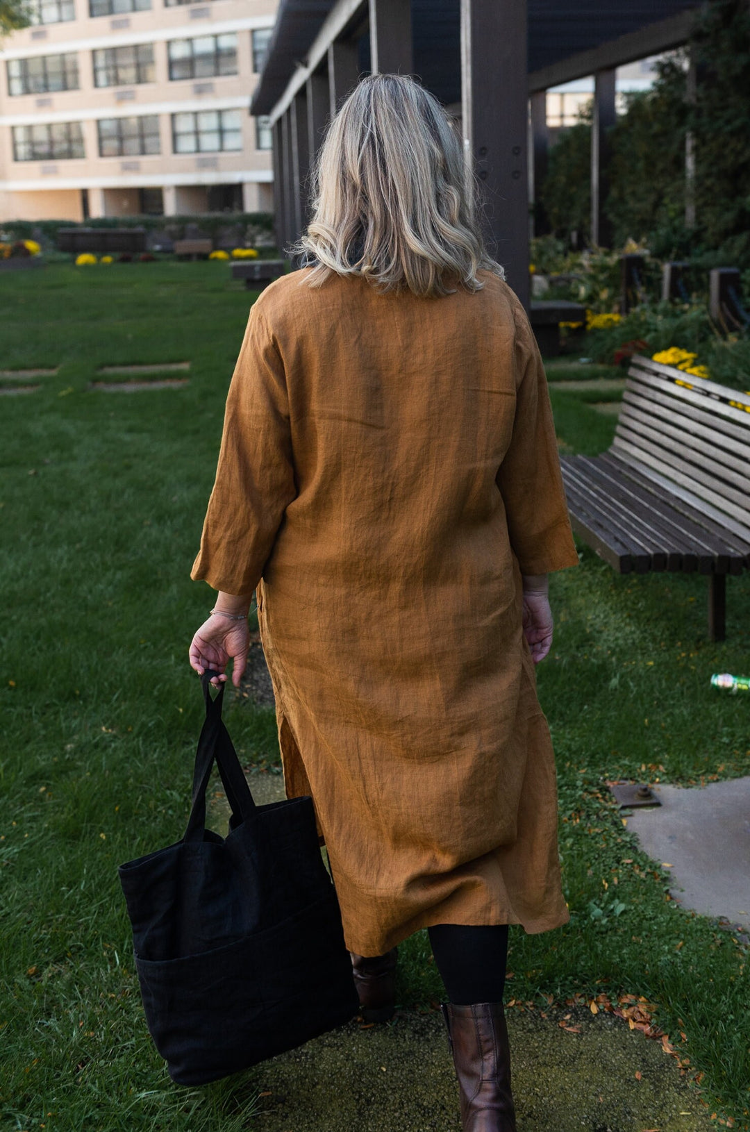 Linen Nadya Duster Caftan in Mustard Yellow