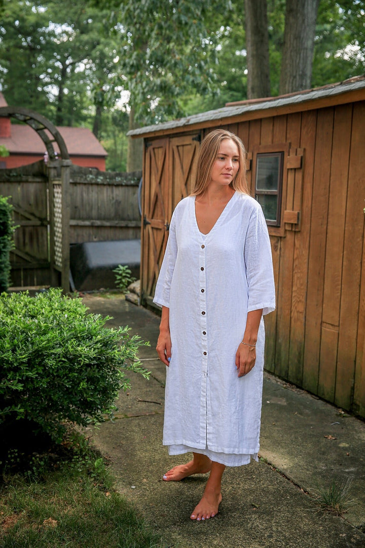 Linen Nadya Duster Caftan in Mustard Yellow