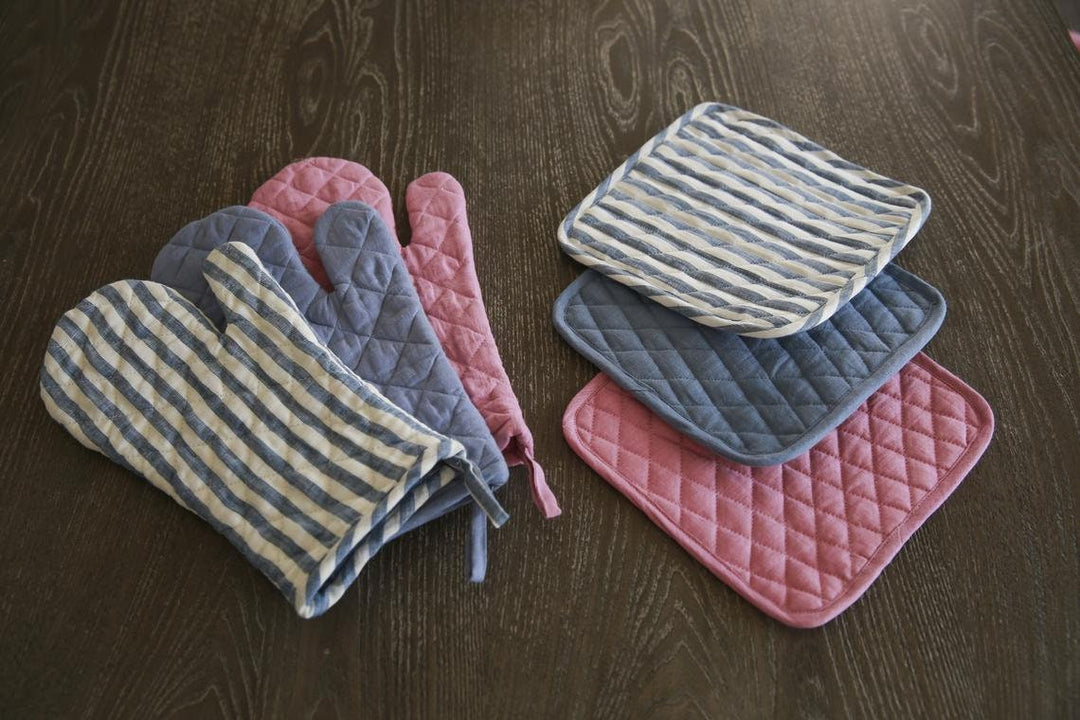 Linen Kitchen Set: Pot Holder & Oven Mitt