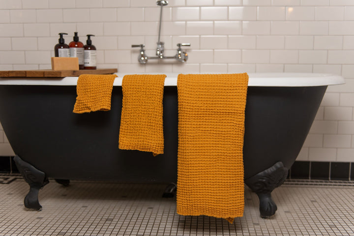 Luxury Waffle Linen Towel Collection - Washcloth, Hand, and Bath Towels