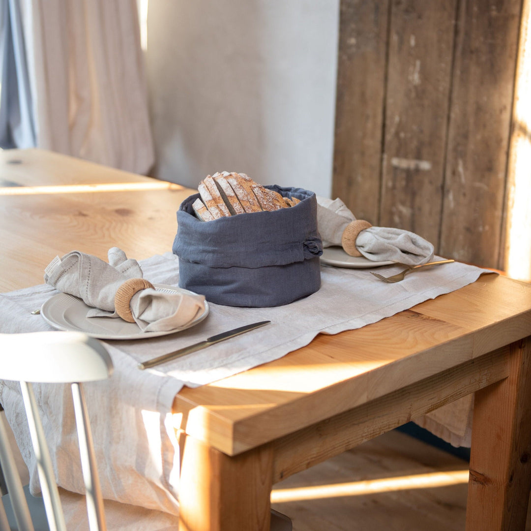 Elegant Linen Bread Basket with Drawstring - The Chic and Sustainable Choice for Your Kitchen