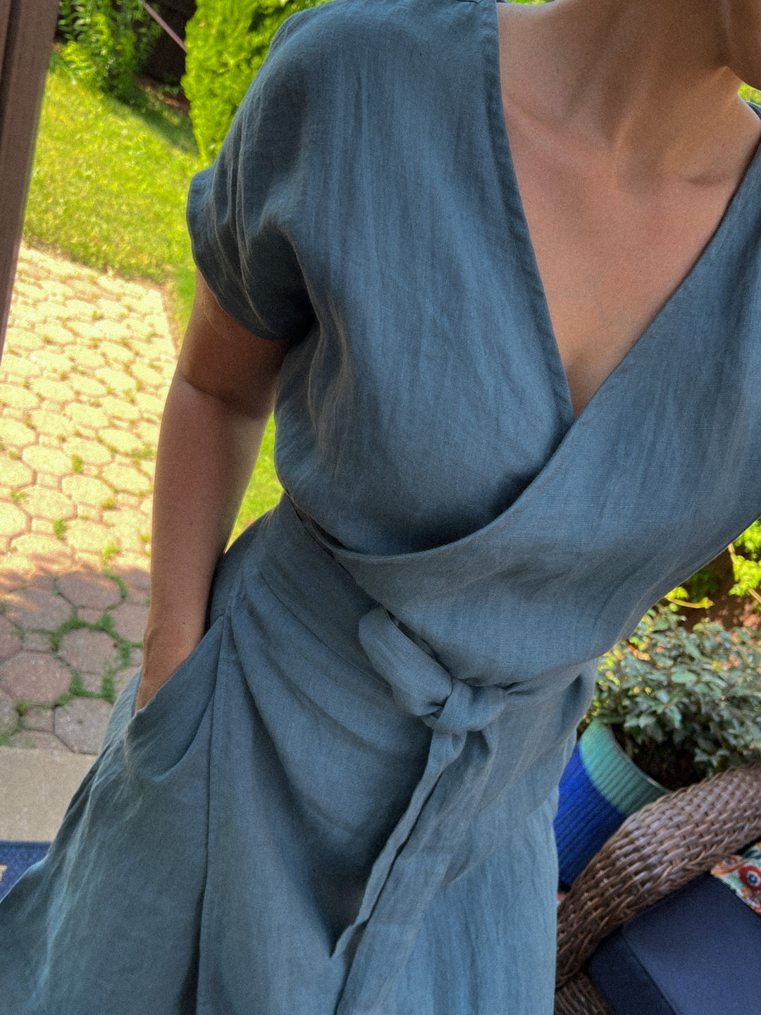 Classic Linen Wrap Dress