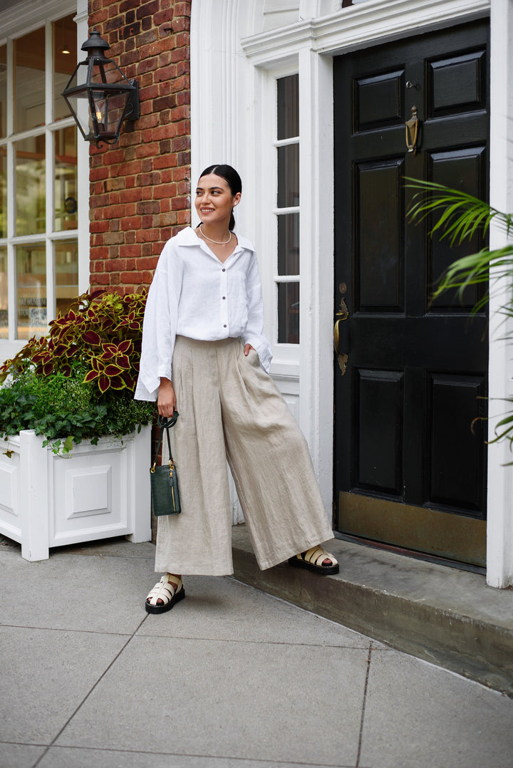 Classic White Linen Shirt paired with casual denim