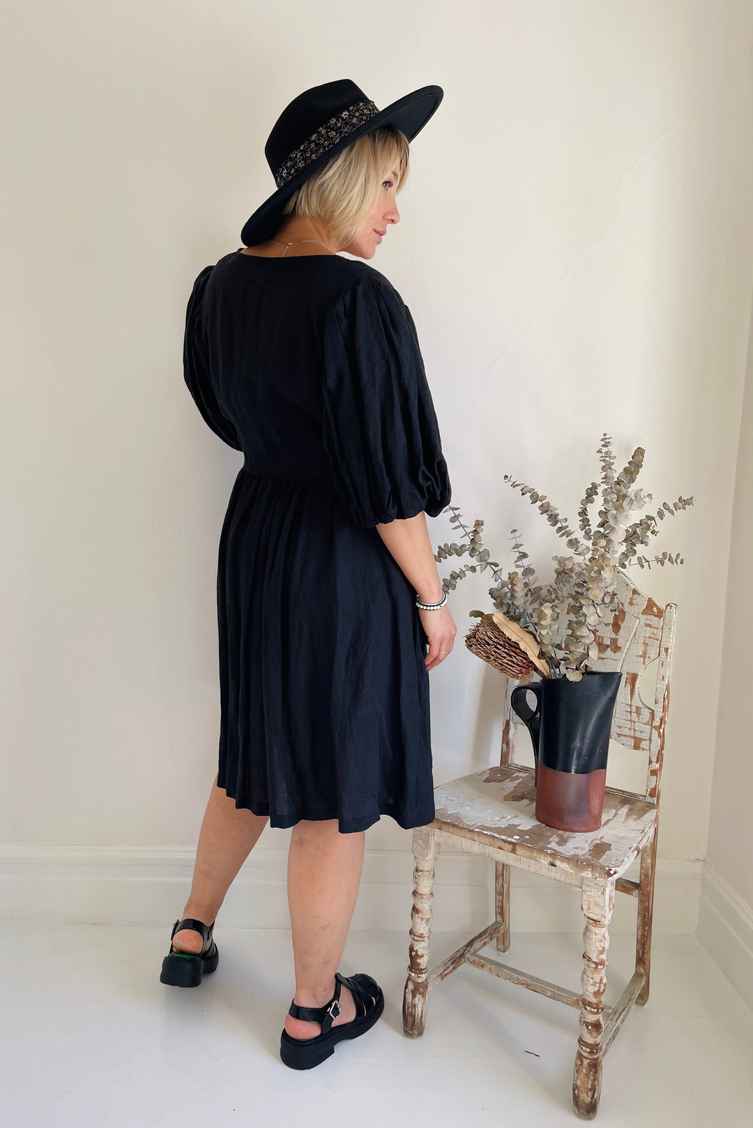 Chic Puffy Sleeve Linen Wrap Dress