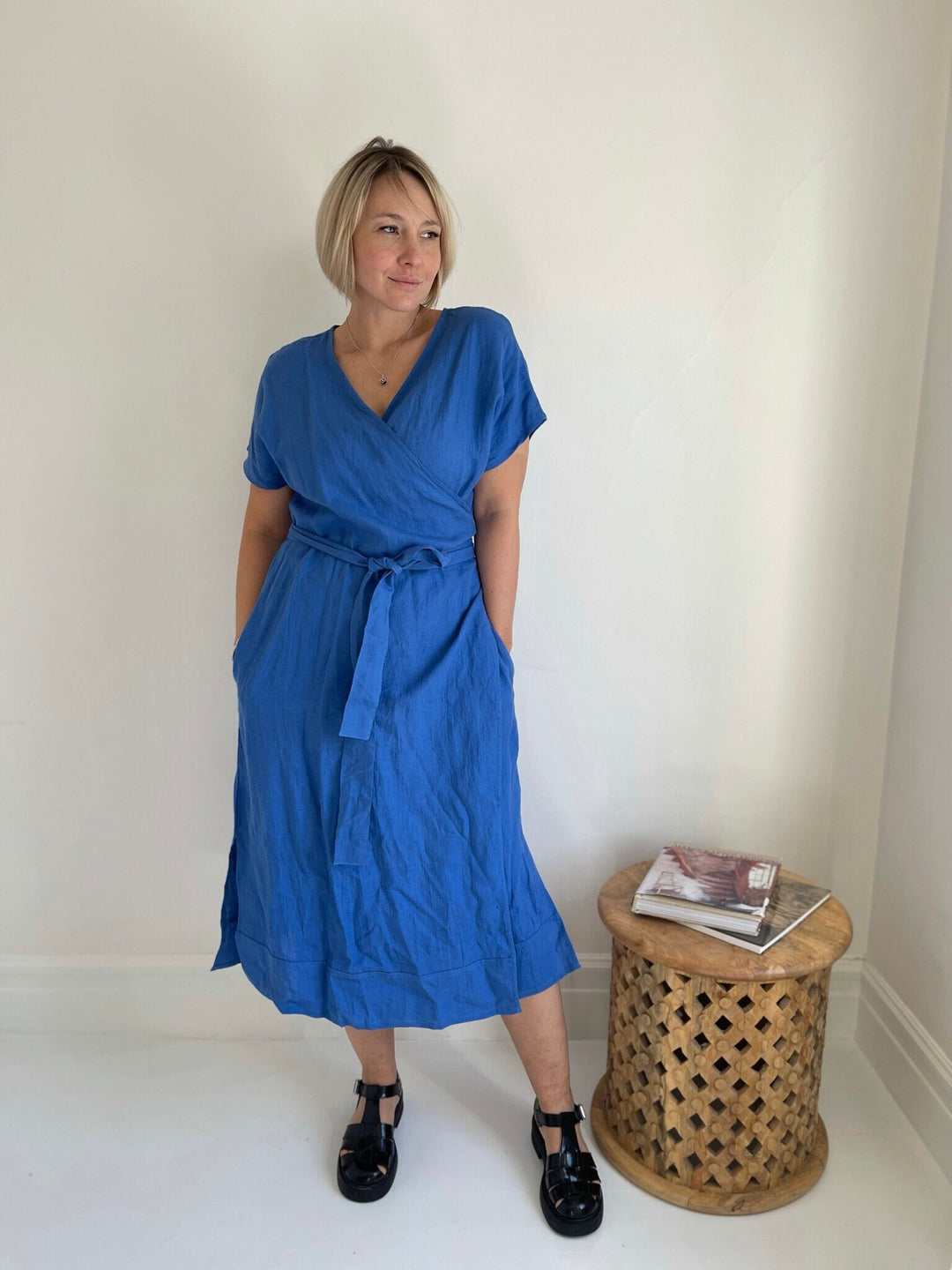 Classic Linen Wrap Dress