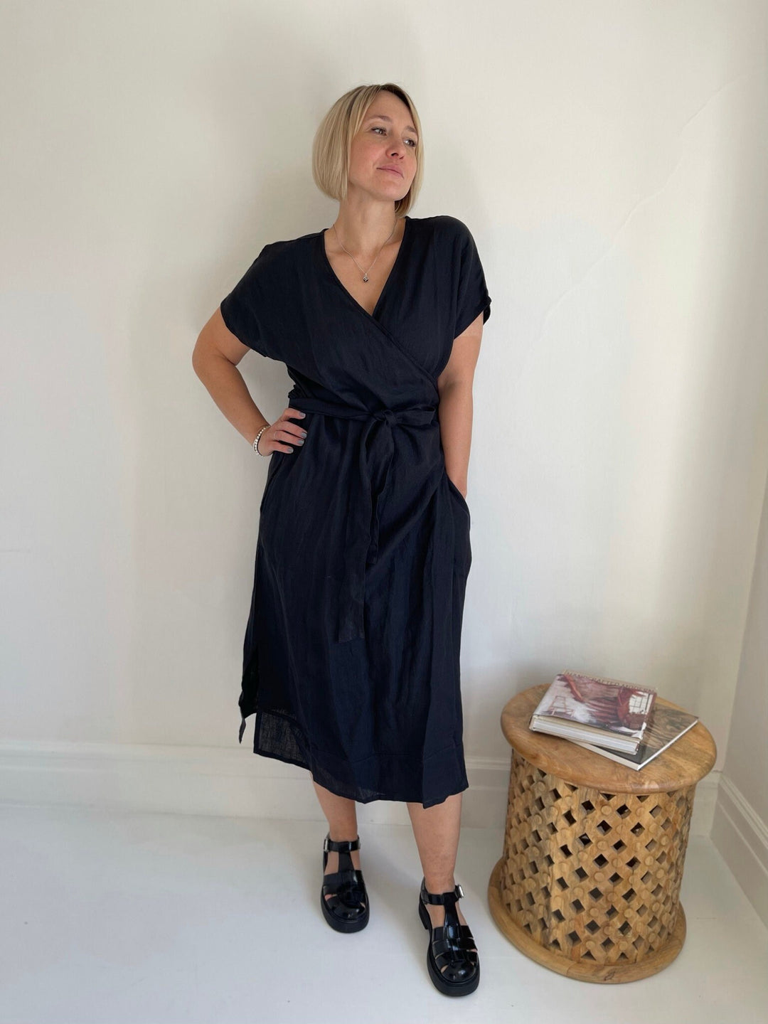 Classic Linen Wrap Dress