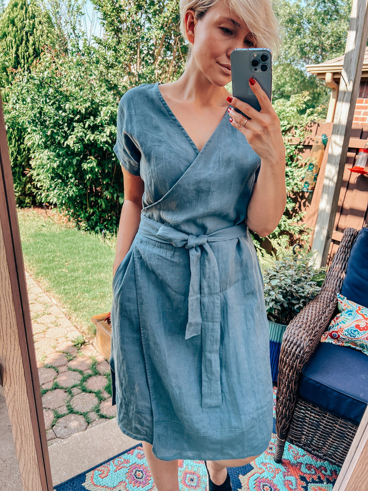 Classic Linen Wrap Dress