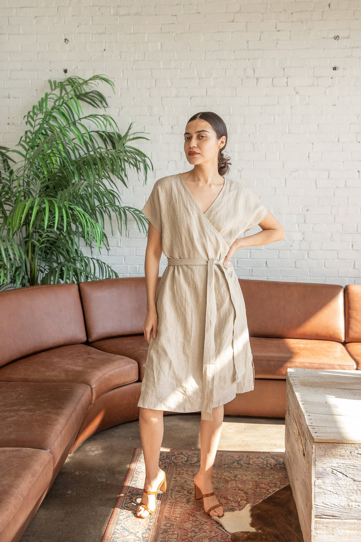 Classic Linen Wrap Dress