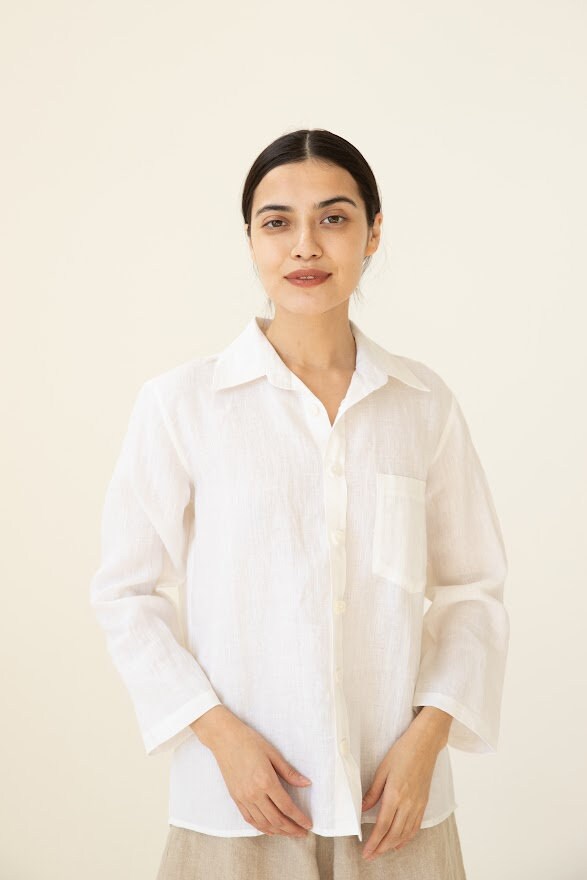 Timeless style captured in the Linen Lounge Shirt made from European flax.