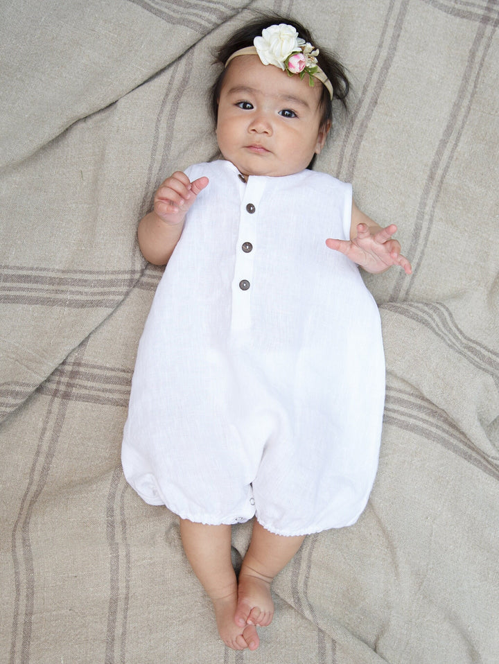 Baby Girl Linen Romper - 1st Birthday & Baby Shower