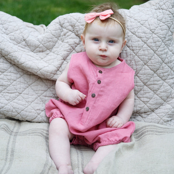 Baby Girl Linen Romper - 1st Birthday & Baby Shower