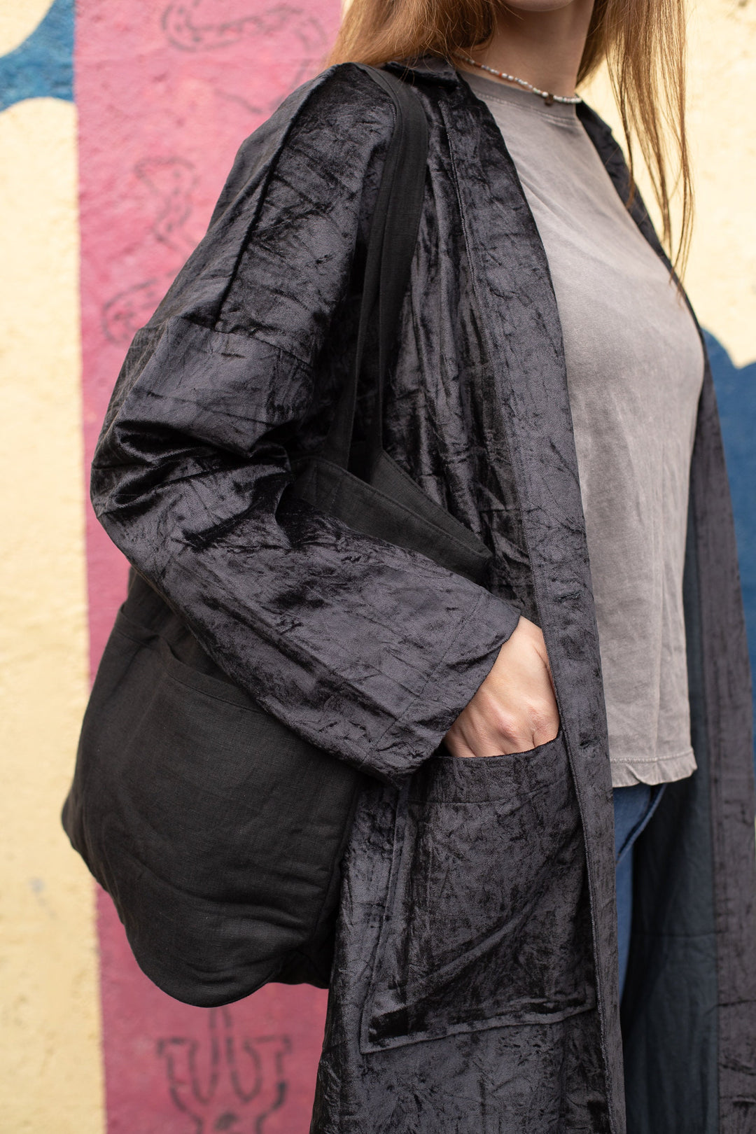 Black Velvet Long Duster Jacket - Stylish Coat  Velvet Cardigan